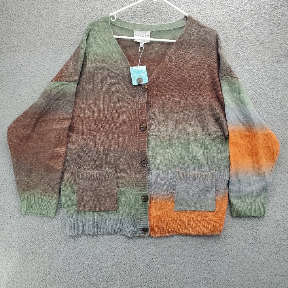 Hayden Multi-Color Gradient Knit Cardigan — Green Brown Orange